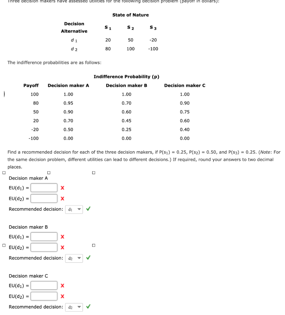 Ihree decision makers have assessed utilities for