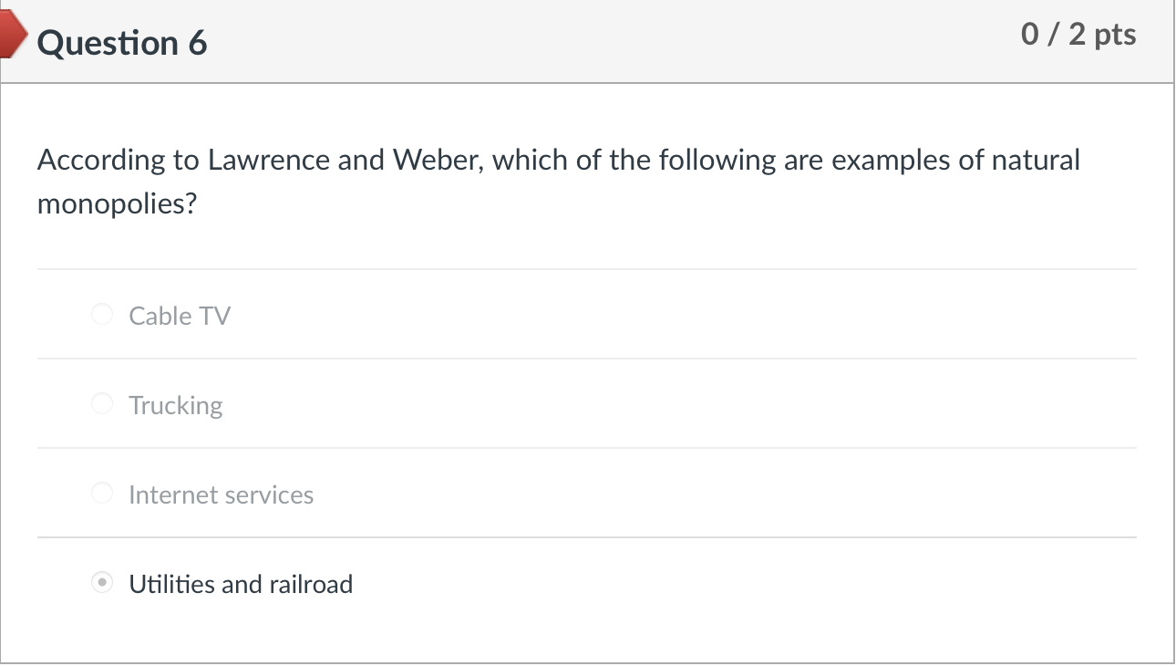 Question 6 0 / 2 pts According to Lawrence and