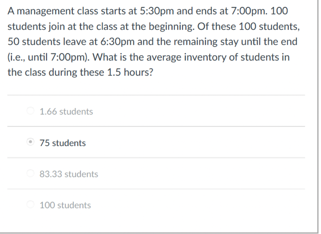 A management class starts at 5:30pm and ends at