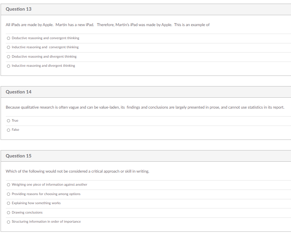 Question 13 All iPads are made by Apple. Martin