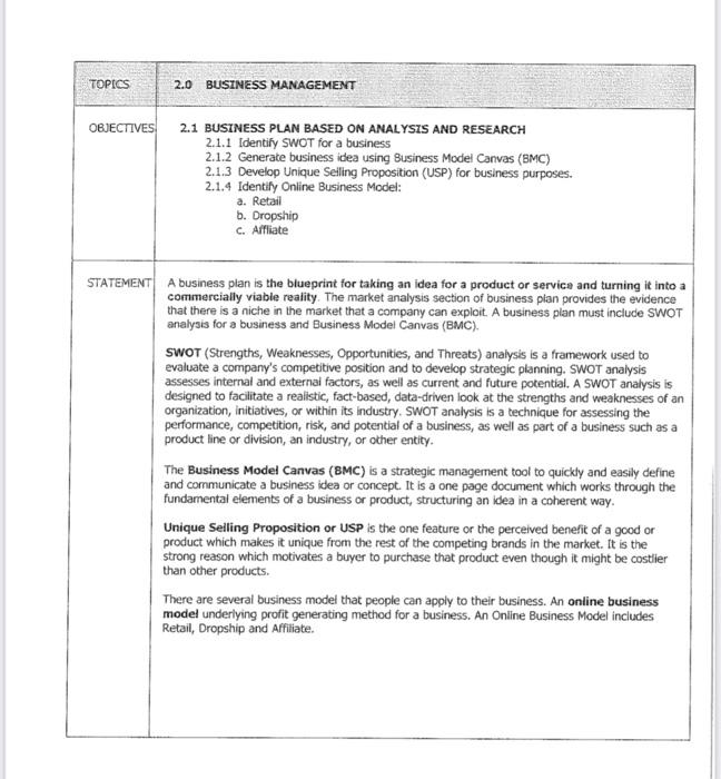 Please answer the following question TOPICS 2.0