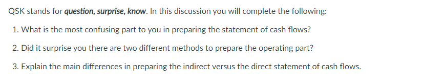 QSK stands for question, surprise, know. In this