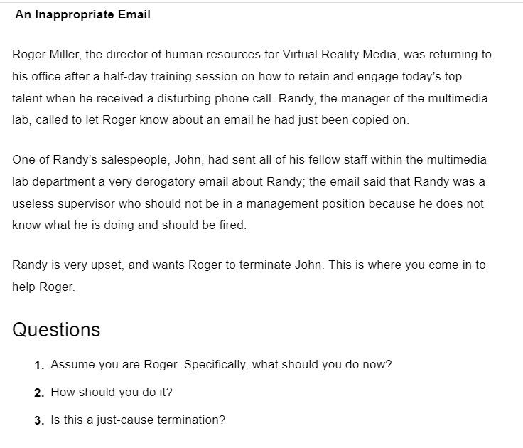An Inappropriate Email Roger Miller, the director