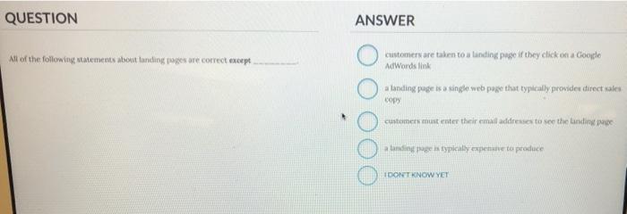 QUESTION ANSWER All of the following statements