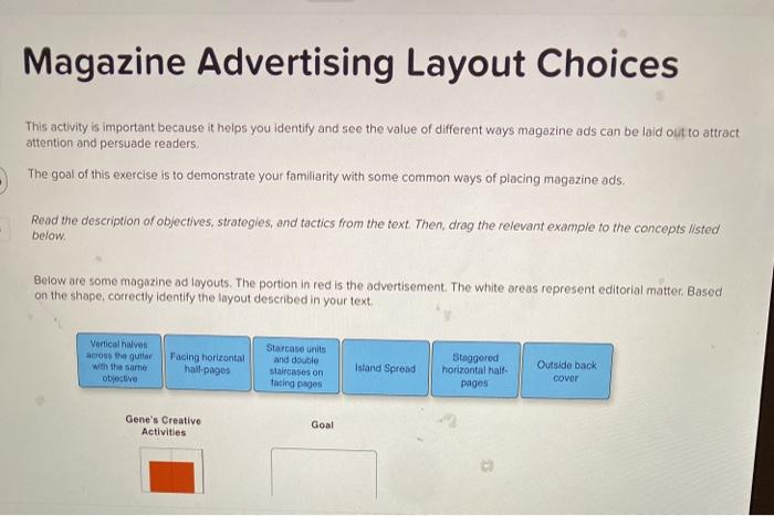 Magazine Advertising Layout Choices This activity