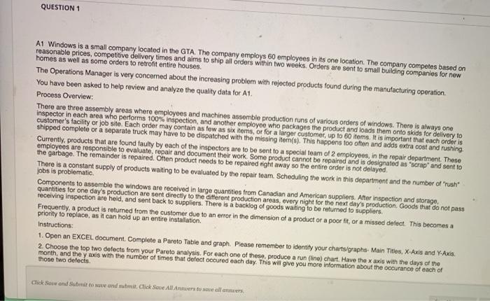 QUESTION 1 A1 Windows is a small company located