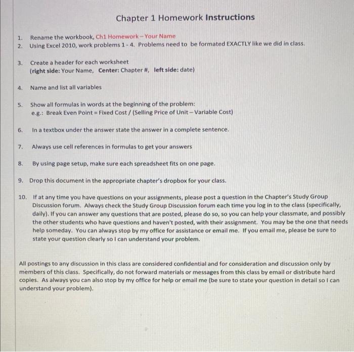 Chapter 1 Homework Instructions 1. Rename the