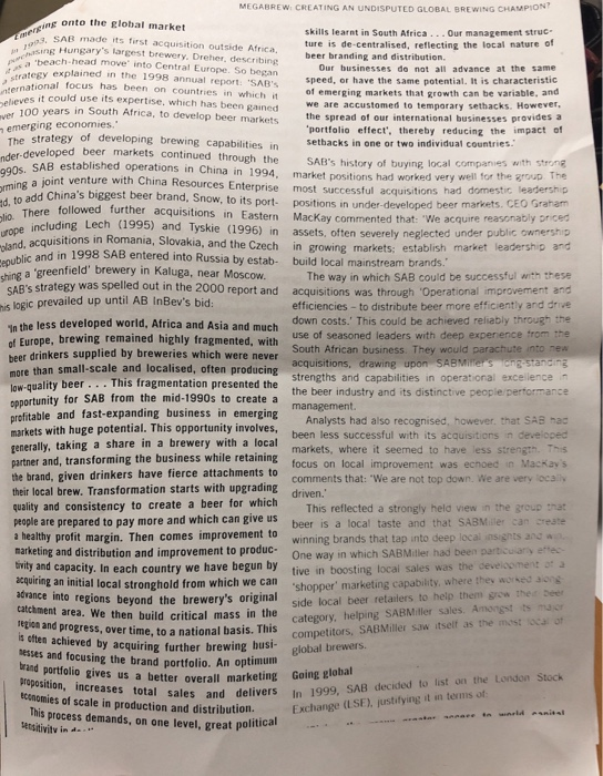 Create an ANSOFF MATRIX case: Megabrew: creating