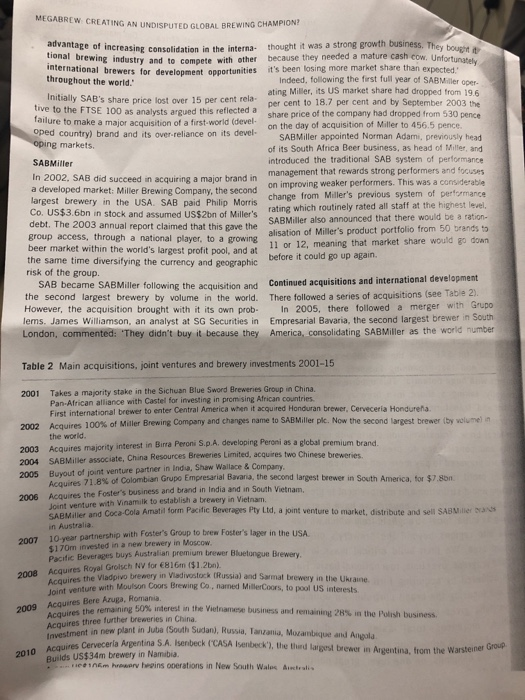 Create an ANSOFF MATRIX case: Megabrew: creating