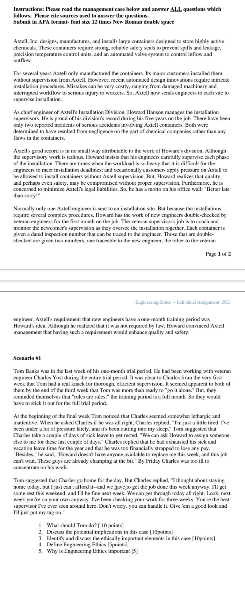 Instructions: Please read the management case