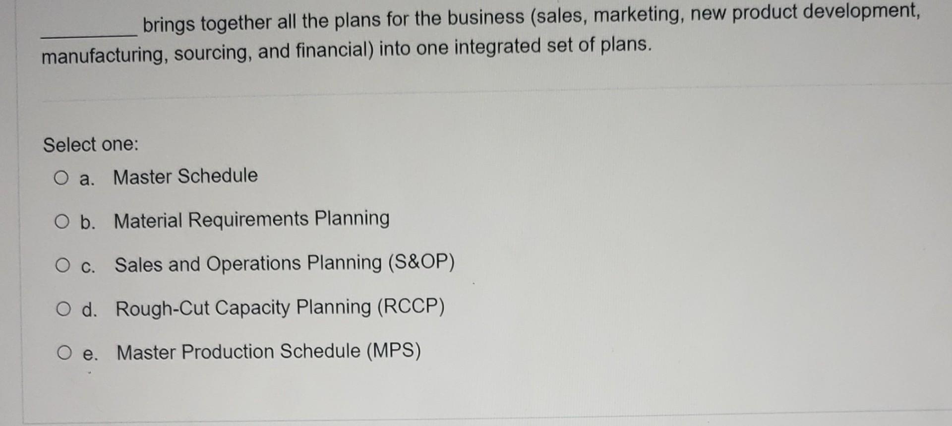 brings together all the plans for the business