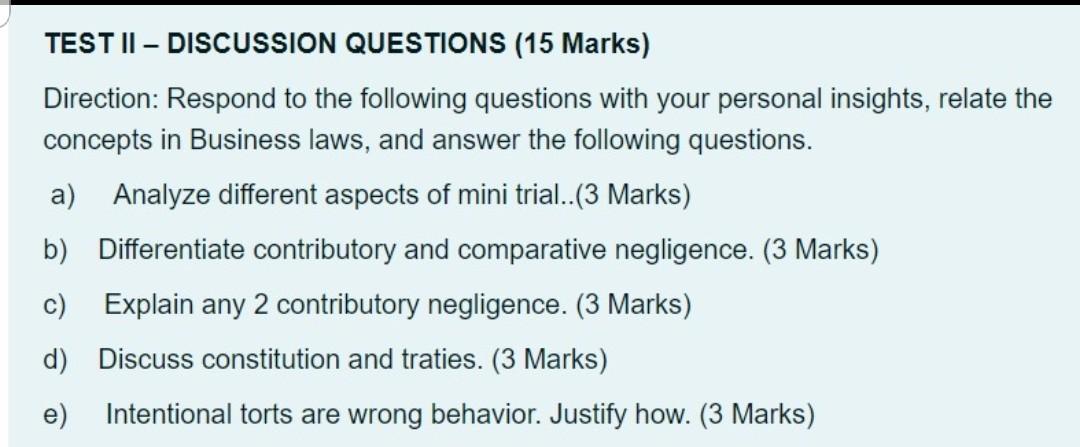 TEST II - DISCUSSION QUESTIONS (15 Marks)