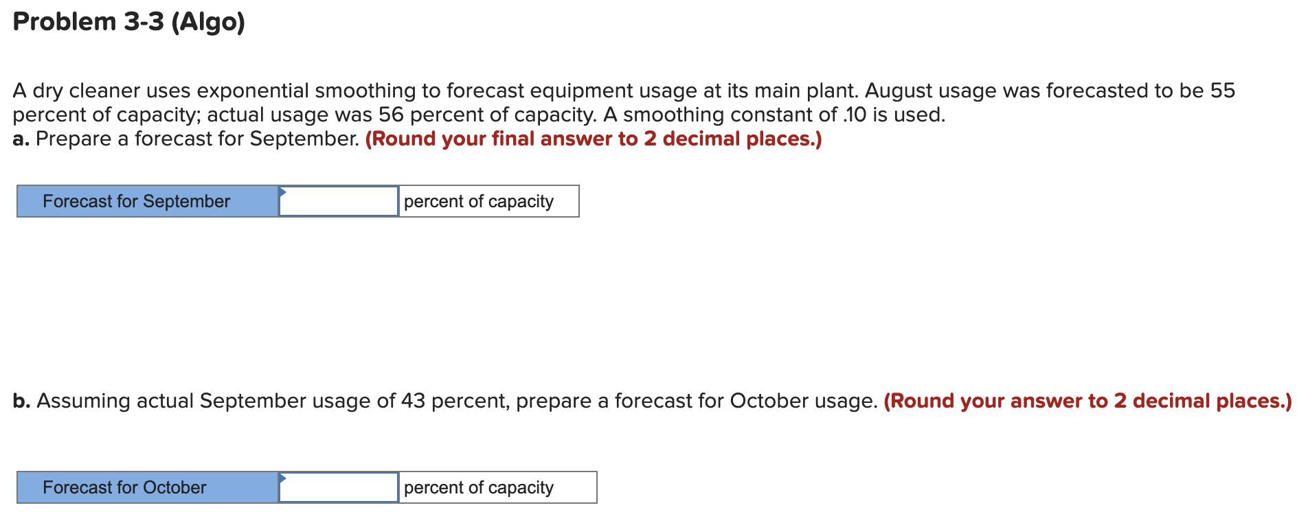 A dry cleaner uses exponential smoothing to
