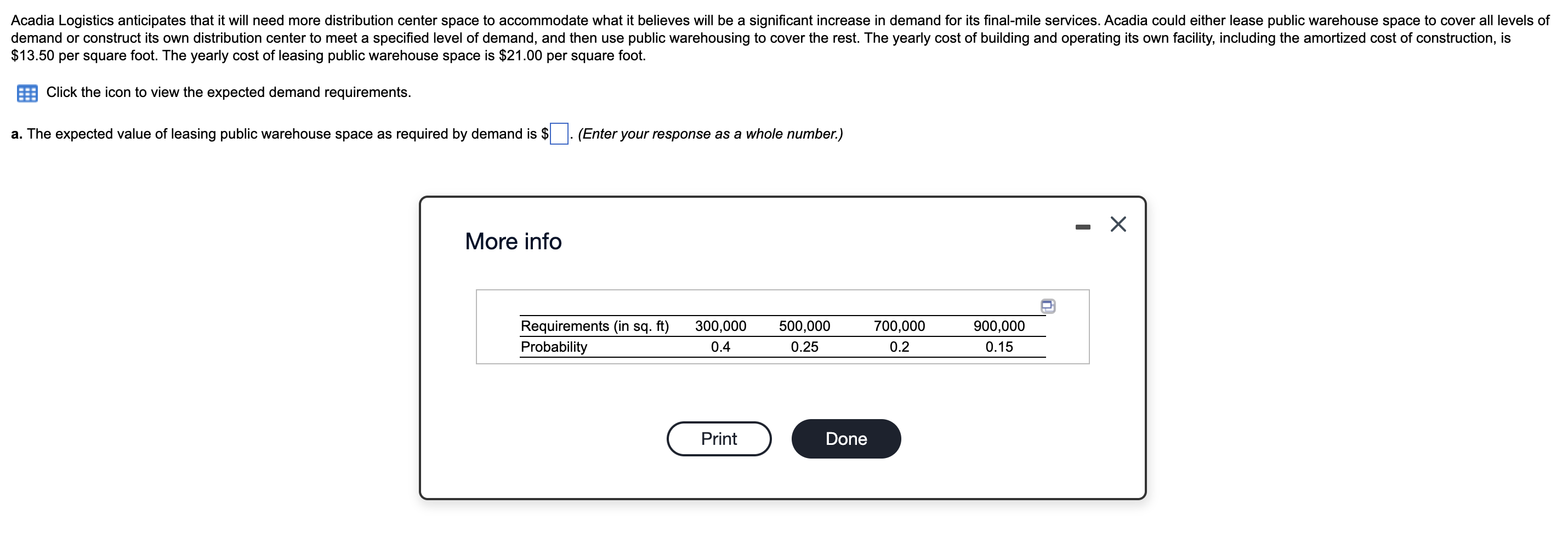 Acadia Logistics anticipates that it will need
