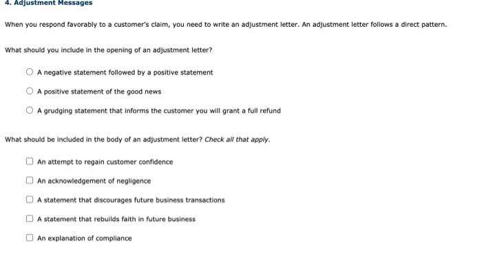 4. Adjustment Messages When you respond favorably