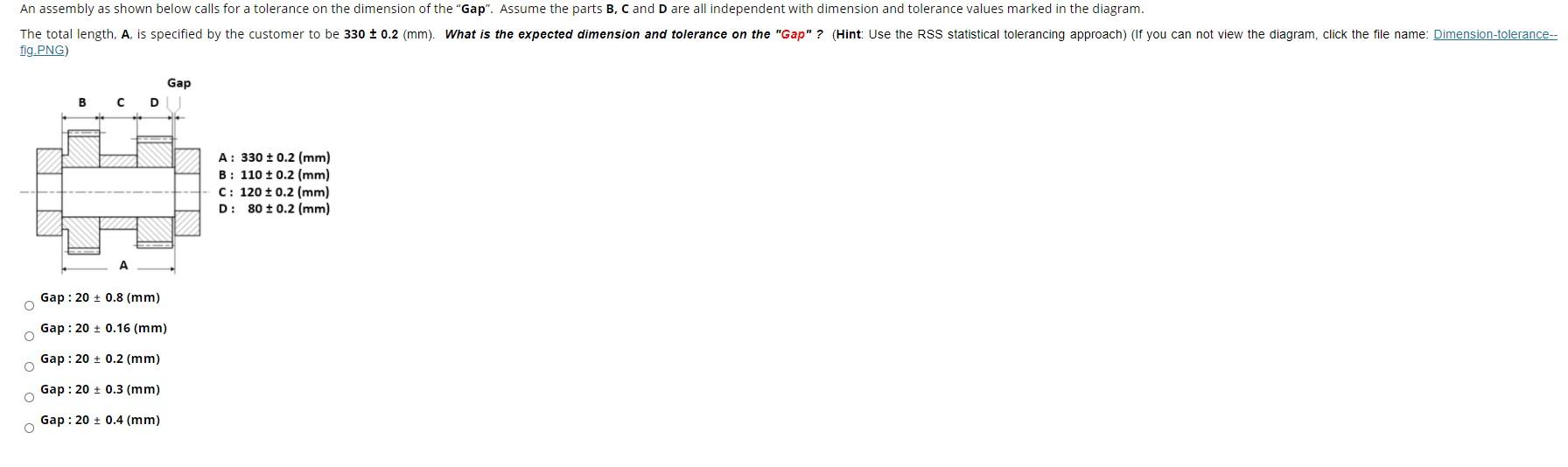 An assembly as shown below calls for a tolerance