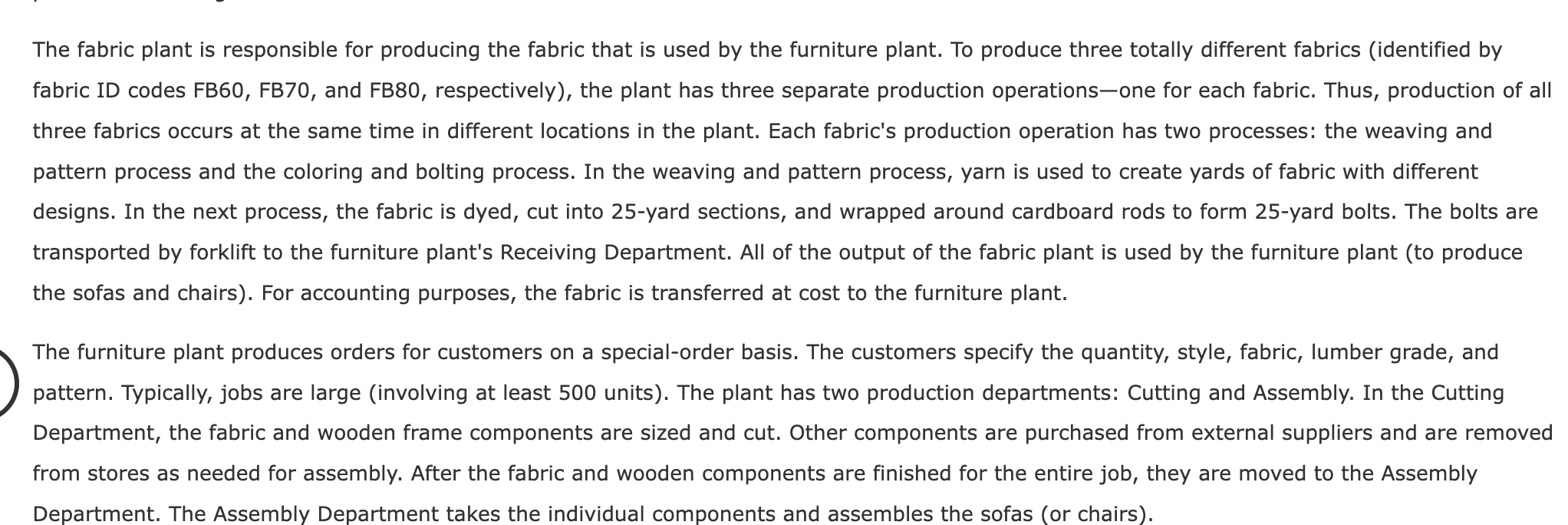 9. Suppose that the fabric plant is set up as a