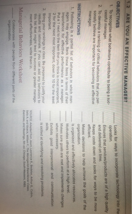 for each managerial behavior, please write a