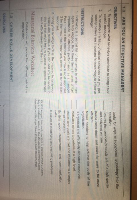 for each managerial behavior, please write a