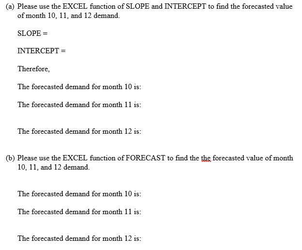 Given the past sales for the previous 9 months,