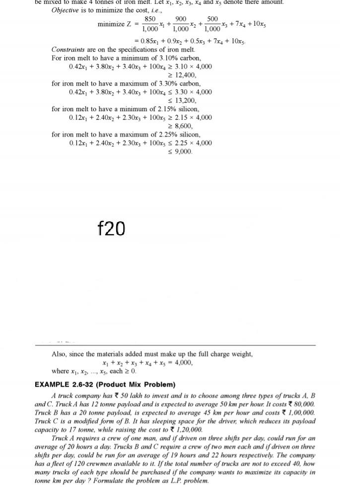 be mixed to make 4 tonnes of iron melt. Let x1,