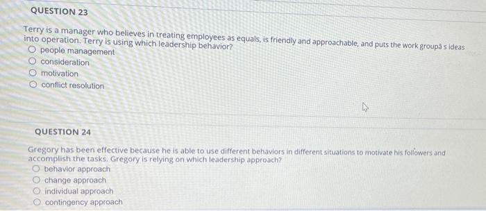 QUESTION 23 Terry is a manager who believes in