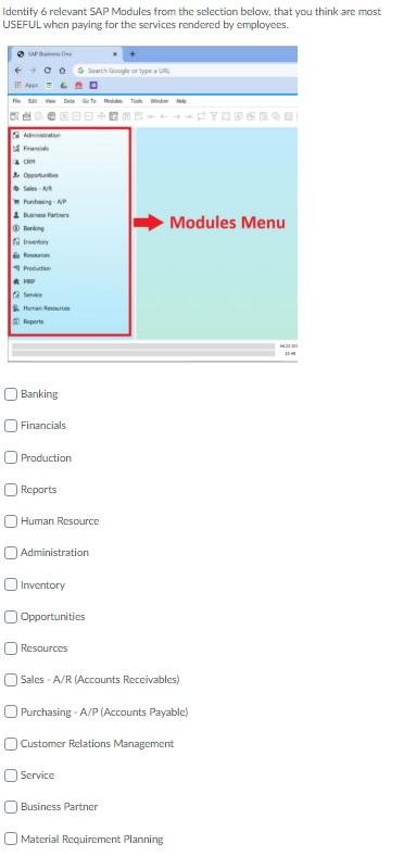 Identity 6 relevant SAP Modules from the