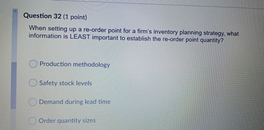 ques 32 Question 32 (1 point) When setting up a