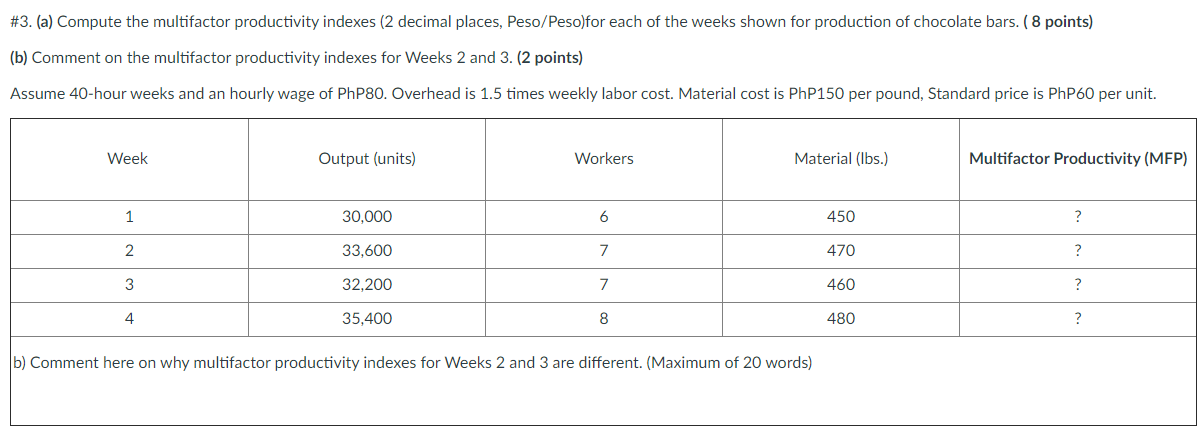 #3. (a) Compute the multifactor productivity