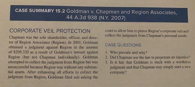 CASE SUMMARY 15.2 Goldman v. Chapman and Region