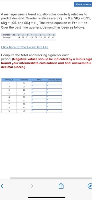 Help!!! Check my work A manager uses a trend