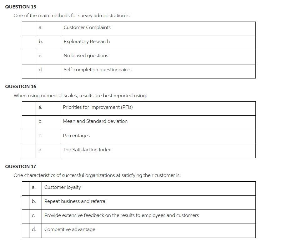 QUESTION 15 One of the main methods for survey