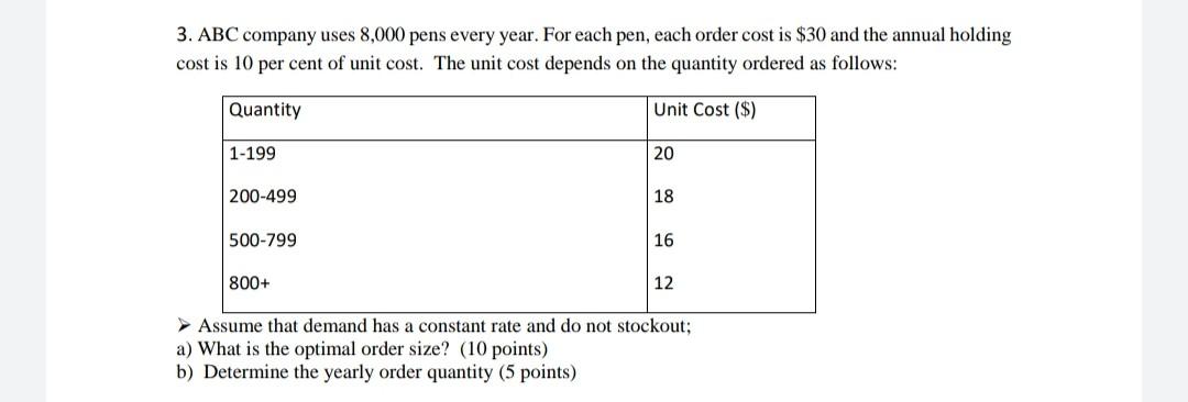 3. ABC company uses 8,000 pens every year. For