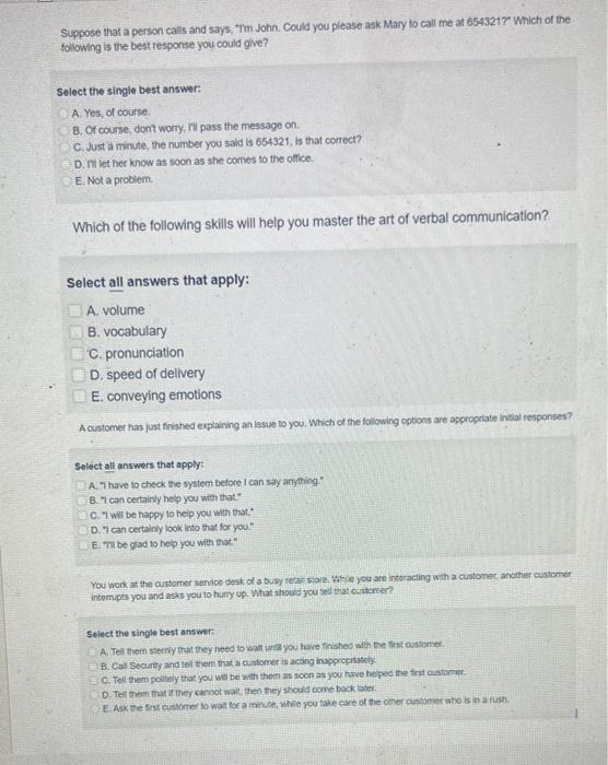asap pls Suppose that a person calls and says.