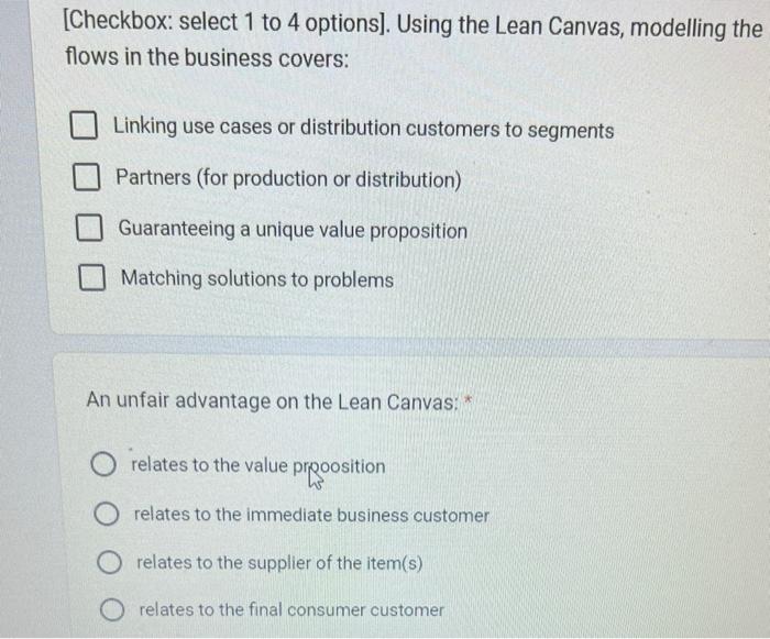[Checkbox: select 1 to 4 options]. Using the Lean