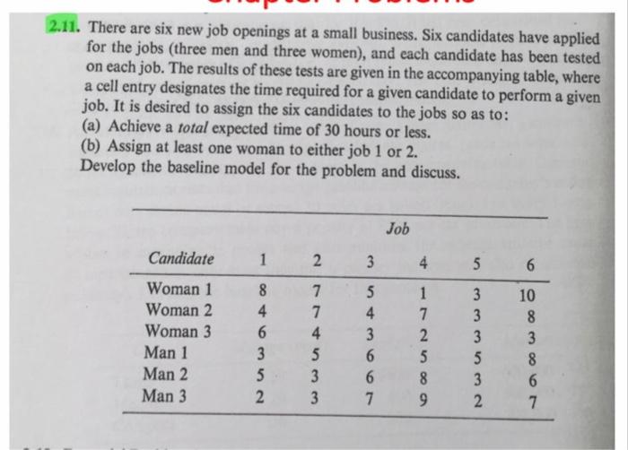 2.11. There are six new job openings at a small