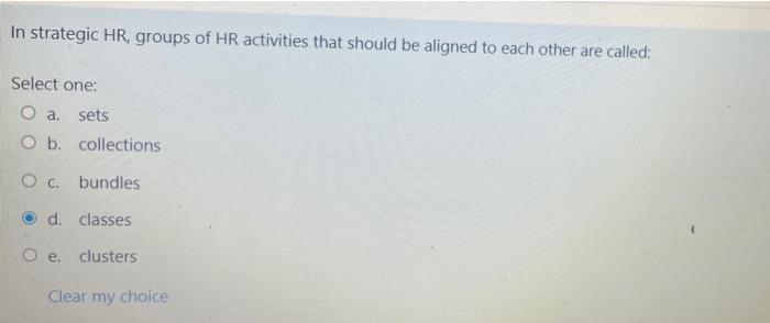 In strategic HR, groups of HR activities that