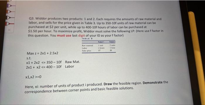 Q3. Widdor produces two products: 1 and 2 . Each