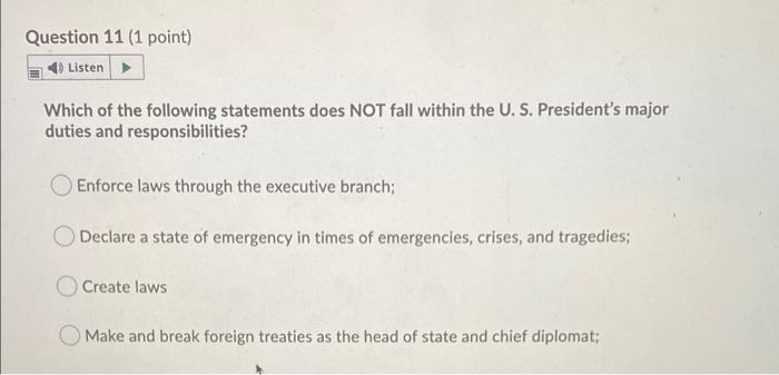 Question 11 (1 point) Listen Which of the