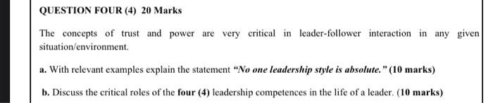 QUESTION FOUR (4) 20 Marks The concepts of trust