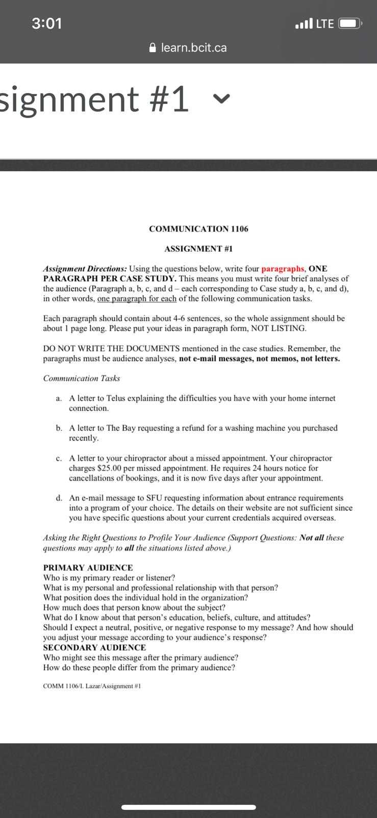 3:01 LTE learn.bcit.ca signment #1 #1 v