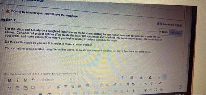 Moving to another question will save this