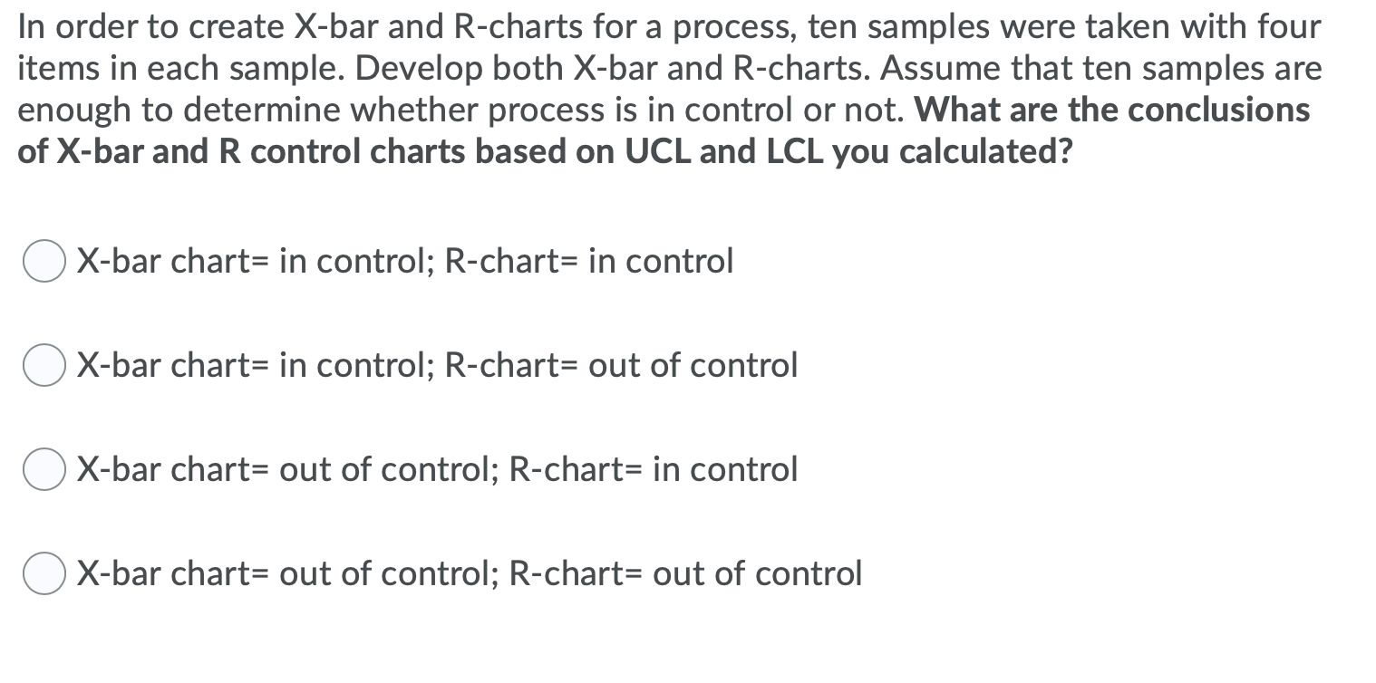 In order to create X-bar and R-charts for a