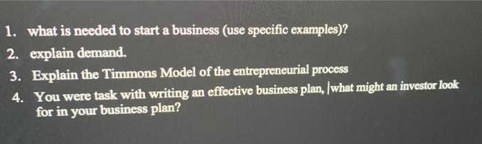 1. what is needed to start a business (use