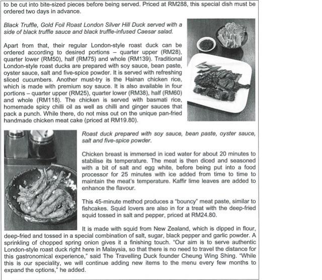 LONDON-style roast duck is a dish well-known for