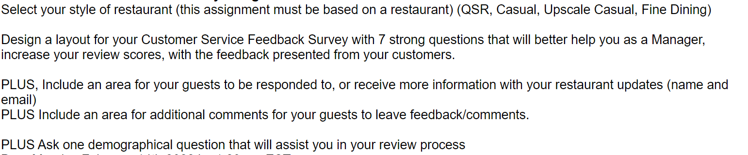 Select your style of restaurant (this assignment