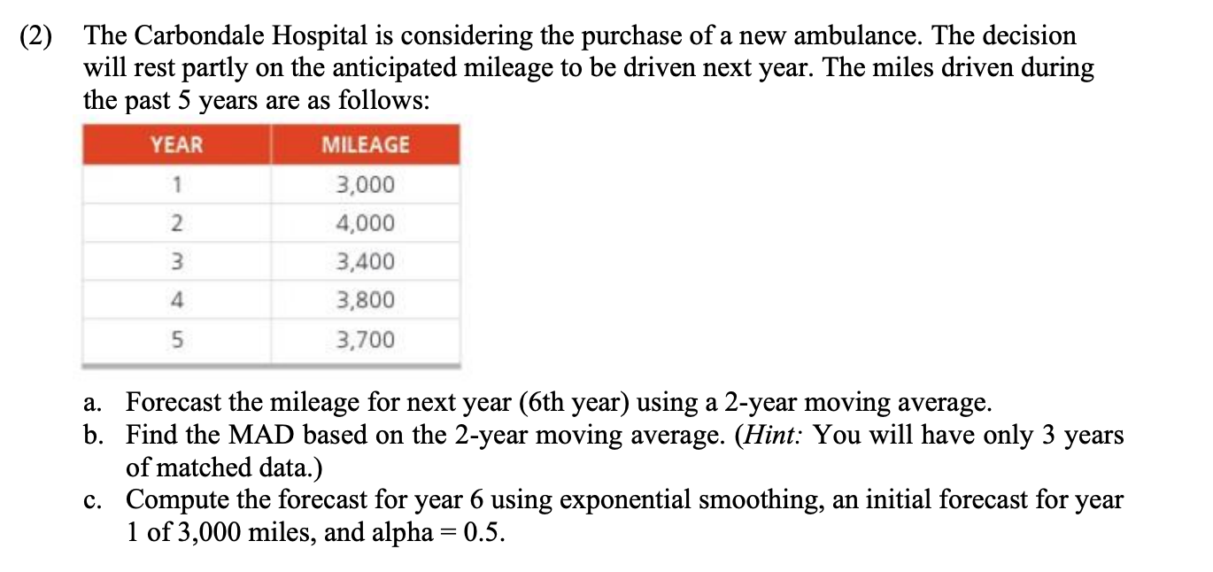 (2) The Carbondale Hospital is considering the