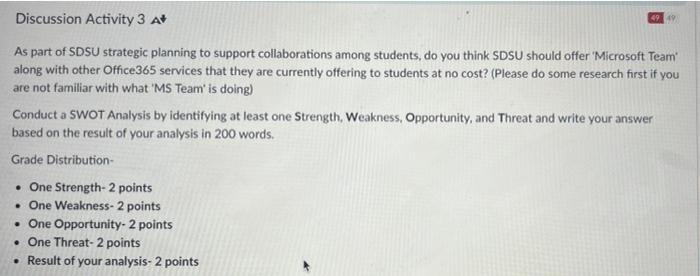 49 49 Discussion Activity 3 A* As part of SDSU