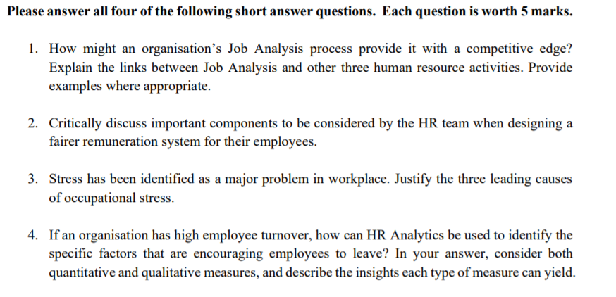 Please answer all four of the following short