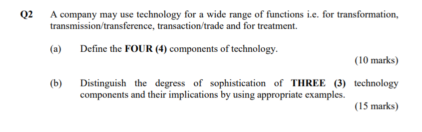 Q2 A company may use technology for a wide range